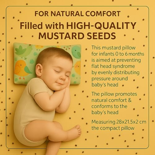 Image of Novo Baby Rai Mustard Seeds Pillow with Lavender, Baby-Round Head Shaping Baby Pillow,Neck Support Pillow Gifting 0-12 Months (Green)