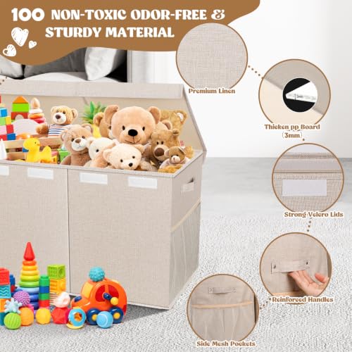 Image of Extra Large Toy Box with Lids, Collapsible Storage Bin, 38 inchx16 inchx14 inch,Beige