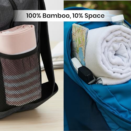 Image of Mush Grab & Go Bamboo Travel Towel | 100% Bamboo Bath Towel for Beach, Hiking & Gym Towel for Men Workout | Compact Towels with Travel Bag | 60x120 cms, 250GSM Quick Dry & Featherlight | Beige