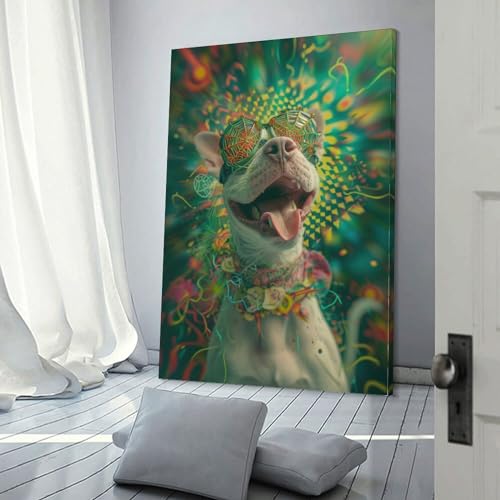 Tableau mural chien pour égayer un mur vide de salle de bain rustique