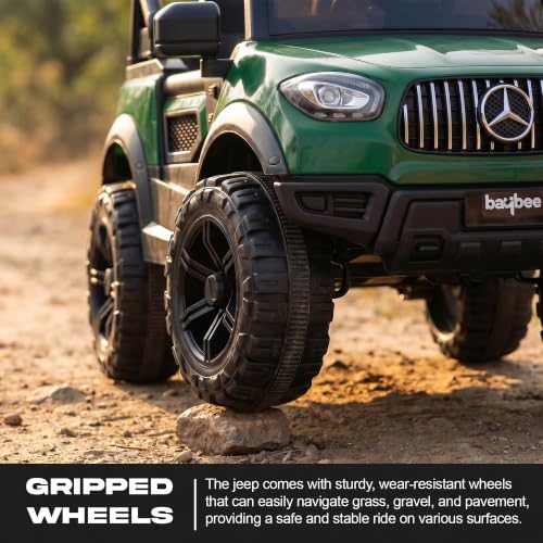 Image of Baybee BeastX Battery Operated Jeep for Kids with Parental Control | Baby Ride On Electric Car with RGB Lights, Music & Swing Mode | Rechargeable Battery Car for Kids 2 to 6 Years (Green)
