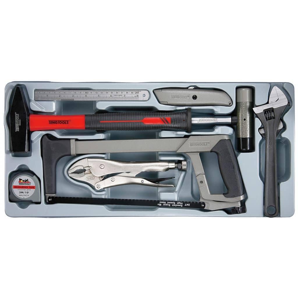 Teng Tools 9-częściowy zestaw narzędzi serwisowych dla inżynierów (klucze, nóż, taśma, młotek, piła) - TTPS09E