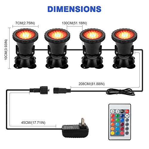 Docean Pond Lights, Led Spot Lights, Upgraded Led With 16 Color, Rgb Waterproof Underwater Submersible Fountain Light For Fountains/Fish Tank/Swimming/Pool/Garden, Pack Of 4 #TOP4