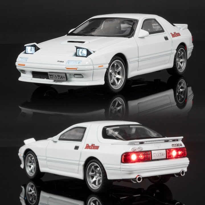 Image of worshipere 1:32 Mazda RX7 Initial D Miniature Diecast RX-7 Toy Car Model Sound & Light Doors Openable Collection Gift for Children Boy Kid-Multicolor