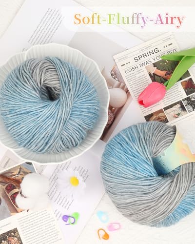 Image of Coopay Yarn for Crocheting Knitting, Gradient Cake Yarns, 2 x 3.53oz - 240yds - 50% Cotton 50% Acrylic Ombre Yarns, Crochet Yarn for Blankets, Shawls, Scarves (101 Sea Blue)