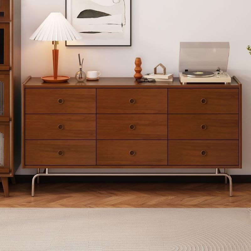 Aparadores para Comedor Vintage Solid Wood Nine-Drawer Chest of Drawers Living Room Drawer Storage Cabinet Retro Porch Furniture Corridor Decoration Bufetera(180x40x82cm)