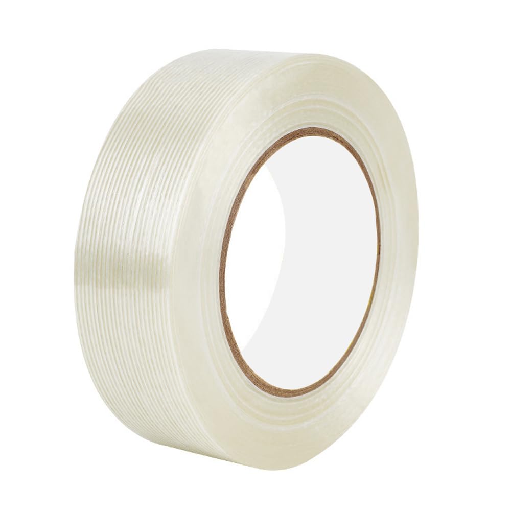 Leliafleury Transparent Striped Fiber Tape 1 Roll Filament Strapping Tape for Packaging Fixed Seal, 20mx30mm