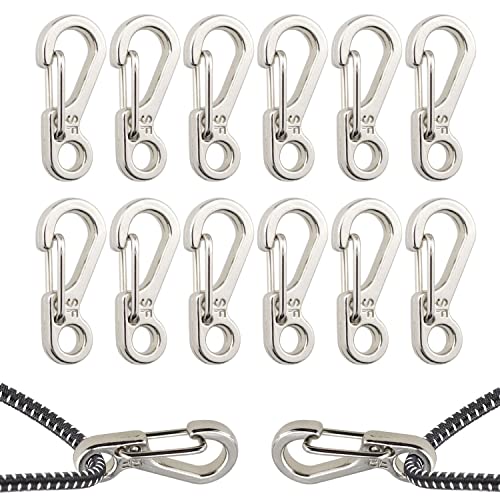 LUCY WEI Tiny SF karabijnhaken, 12 stuks, inch clip, mini-veerhaak, sleutelhanger voor kamperen, reizen, wandelen, outdoor, zilver