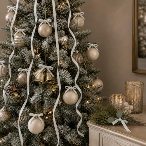 Image of Tsorode 10 Yards White Velvet Ribbon for Christmas Tree,3 /8 Inch