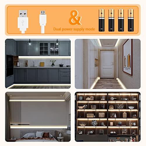 Image of Motion Sensor LED Light Strip with Dual Power Supply and Auto Shut-Off Timer, Night Light, 9.84ft Motion Activated Waterproof LED Strip Light for Kitchen, Cabinet, Bedroom, Shelf, Bed Warm White 2700K
