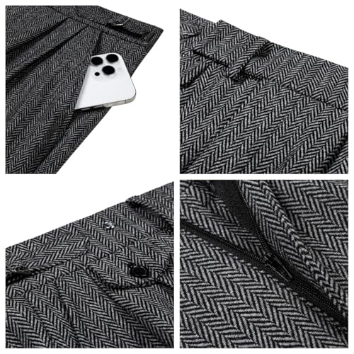 Men's High Waisted Tweed Dress Pants Pleated Front Vintage Wool Trousers3