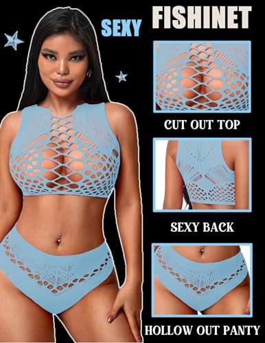 Image of Avidlove Womens Fishnet Lingerie for Women Sexy Two Piece Lingerie Set Stripper Outfit