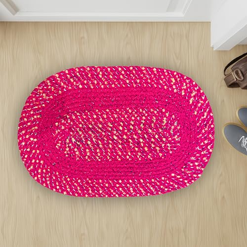 Image of Cotton Oval Door mats|Handmade Cotton Doormat | Quick Dry, Washable Door Mat for Home, Bathroom & Bedroom (33X53 CM)(G-P-C)