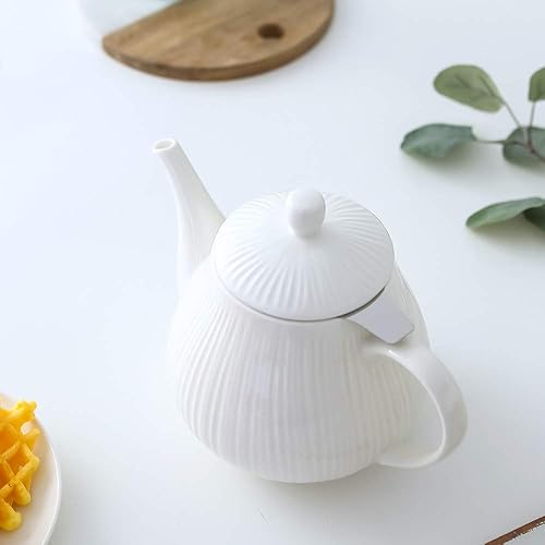 Miniatura 20 de Tetera de cerámica con infusor, tetera de 40 onzas con infusor para té suelto, lo suficientemente grande para 6 tazas, serie a rayas (limón)