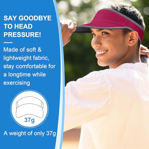 Trodalo Sports Sun Visor for Men Women, Lightweight Soft Quick-Dry Visor Hat, Packable Tennis Golf Running Visor Rose Red — view 3