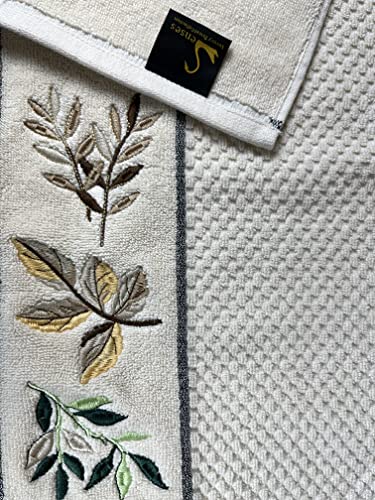Image of SENSES By Riba Cotton Embroidered Towel Set, 550 GSM Soft & Absorbent, Antimicrobial, Oeko-Tex Certified | Ideal for Home & Gifting, Pack of 4 (2 Bath 27 inchX50 inch + 2 Hand Towels 16 inchX26 inch) - Style 2