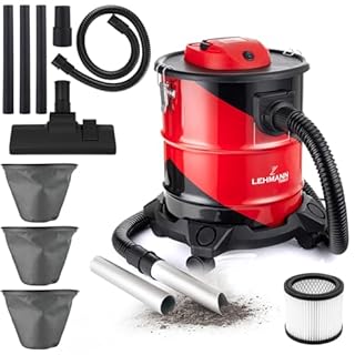 LEHMANN Haddo Aspirapolvere Industriale 2000 W, Bidone Aspiracenere per Camino con Serbatoio in Acciaio Inox da 20 L, Doppio Sistema di Filtrazione, Filtro HEPA, Funzione Soffiante, Rosso e Nero
