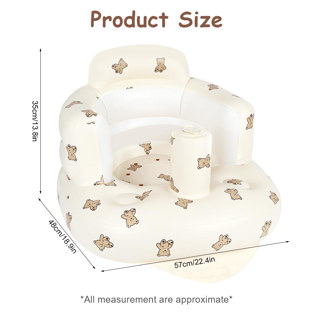 Alaoo Inflatable Baby Chair,Infant Back Support Sofa for Babies 3 Months and Up Summer Inflatable Baby Seat for Sitting Up Baby Shower Chair Baby Outdoor Seat Floor Seater,Love Bear Pattern - Image 2