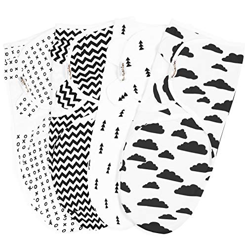 BaeBae Goods Swaddle Blanket, Adjustable Infant Baby Wrap Set of 4, Baby Swaddling Wrap Blankets Made in Soft Cotton (0-3 Months)