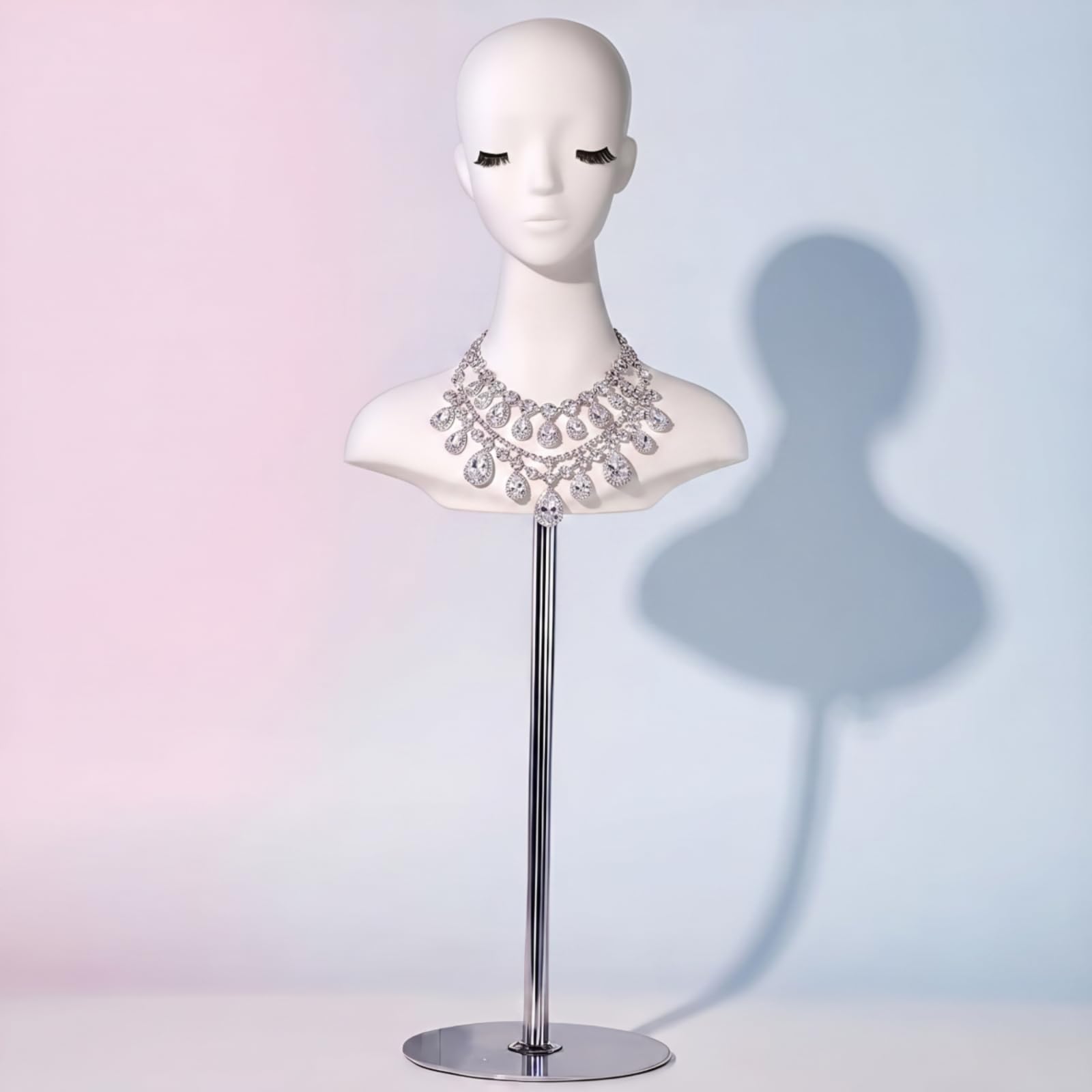 Testa Manichino Parrucche Espositore Supporto Manichino Calotta per Acconciature in Pvc E Schiuma Collo Lungo Dettagli , Testa Di Manichino Bianca Per Esposizione Parrucche