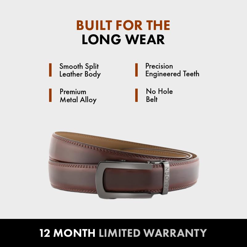 Image of HALDEN BURLEY Men's Brown Ratchet Belt | Auto-Lock Leather Formal Belt with Magnetic Buckle | Adjustable Free Size Fits Up to 44 Inch Waist