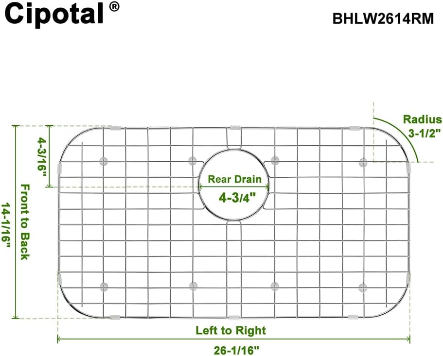 26.1 in. x 14.1 in. rear drain kitchen sink bottom grid with supersoft silicone feet in 304 grade stainless steel