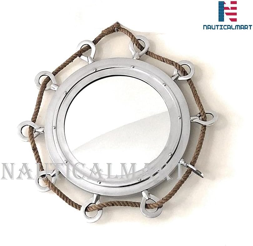 Big Silver Finish Porthole Mirror with Rope Nautical Ships Boat Decor