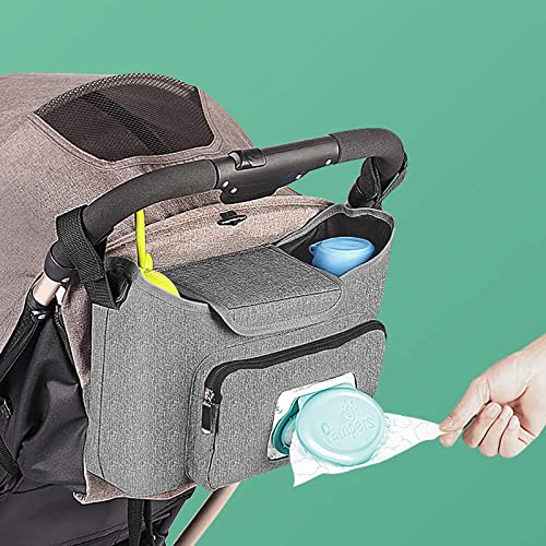 Image of Lzellah Baby Stroller Organizer - Large Space, Multiple Pockets, 2 Cup Holders, Grey Oxford Cloth, Fits All Strollers