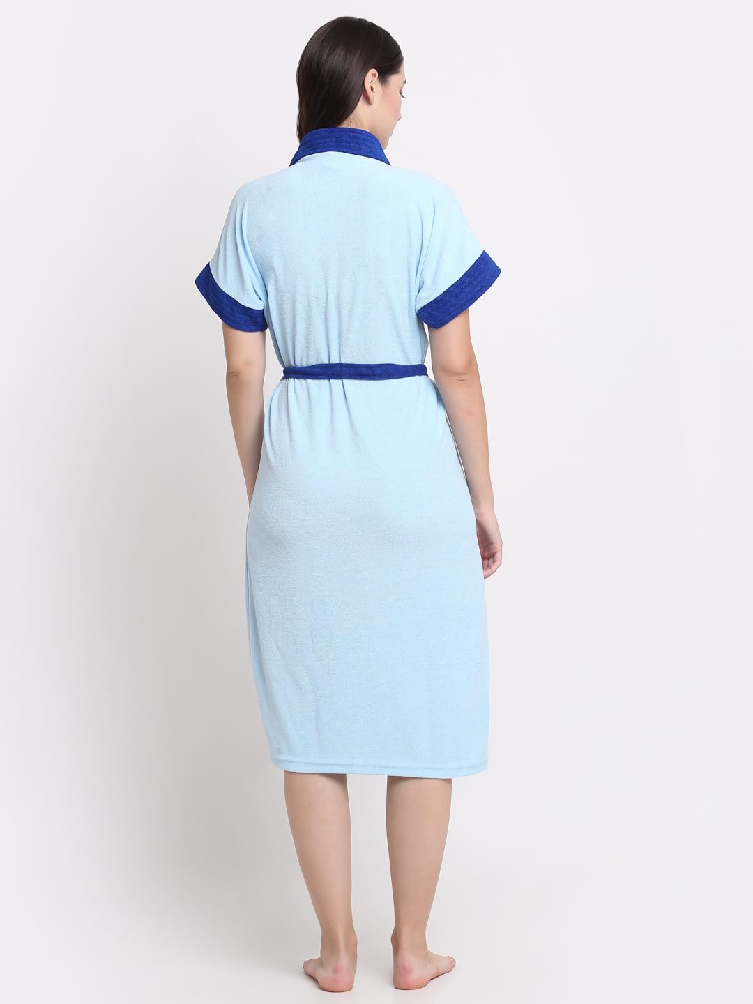 CREEVA Everyday Terry Cotton Unisex Bathrobe Collection With kimono collar and 1 Pocket,Half Sleeve Bath Robe Super Soft Light Weight - Ocean Blue & Turkish - Image 3 thumbnail