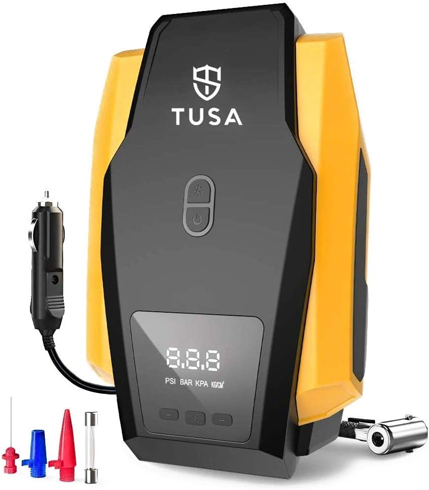 Digital Air Compressor Pump(ABS Plastic and Metal) - 12V Digital Car Tyre Inflator with Auto shutoff (1 Year Warranty) Yellow, Pack of 1
