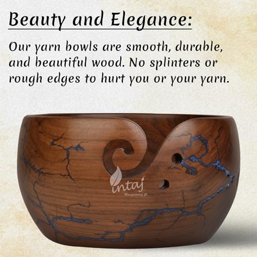 Image of INTAJ Wooden Yarn Bowl for Knitting and Crochet, 7 Inch No-Snag Holder