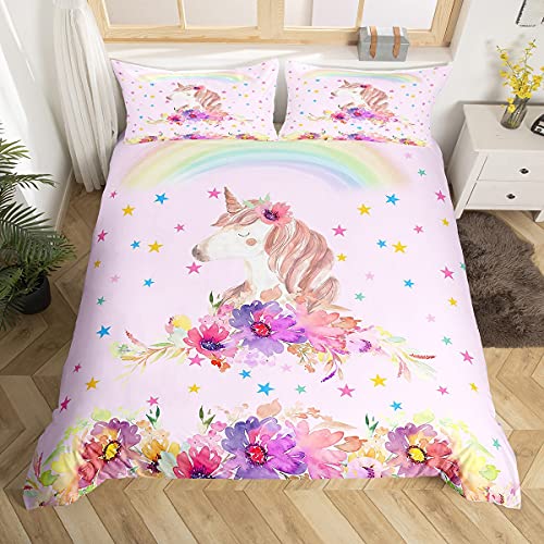 Housse de couette licorne en microfibre douce anti-plis pour lit d'enfant - 2