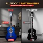 Pyle Kit de guitare acoustique débutant, 1/4 Junior Taille Tout Bois Construction Nylon Instrument à cordes avec Capo, Strap, Extra String Set, Gig Bag, Guitares pour les débutants Adultes Jeunesse, 30" Gloss Blue Burst