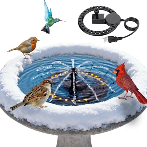 FKKsparkler Birdbath Heater with Water Pump,Cast Aluminum 200W Bird Water Heater Thermostatic Controlled Auto Shut Off Bird Baths De-icer with 5.9ft Power Cord for Outdoor Garden Yard Patio in Winter
