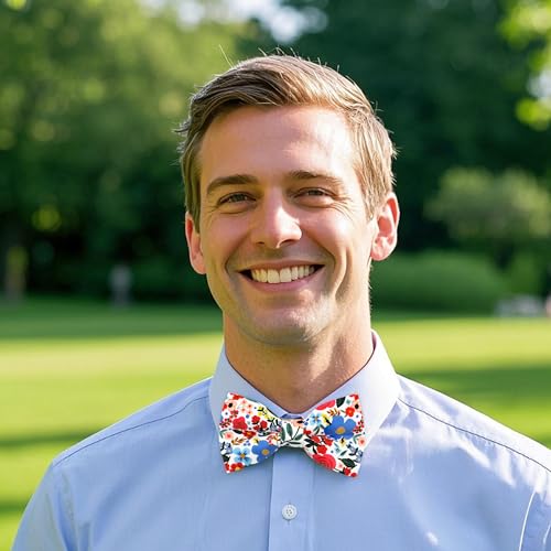 Image of Colorful Fun Pattern Pre-Tied Bow Tie Mens Floral Space Adjustable Bowtie