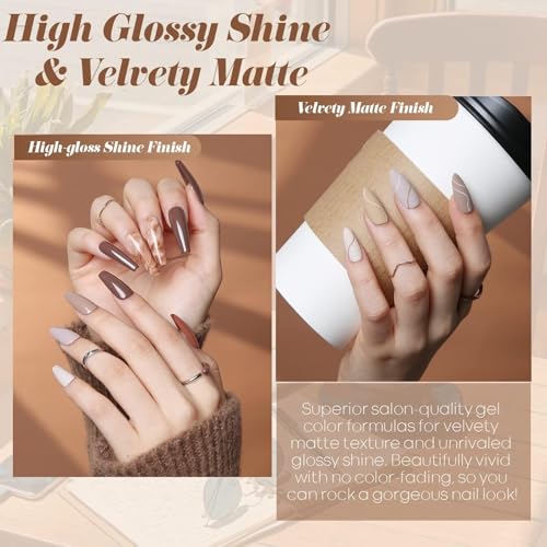 Image of modelones Gel Nail Polish Set, 12 Colors Winter Neutral Nude Brown Gold Glitter Gel Polish Tawny Cinnamon Burdundy Maroon Classic Collection for All Skin Tones LED Nail Art Salon DIY Gift