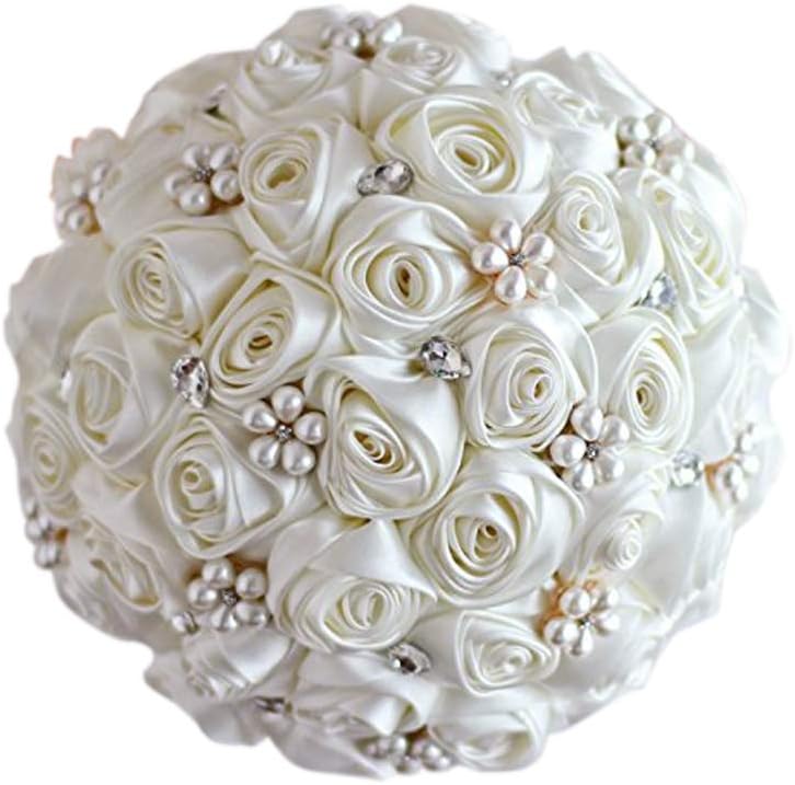 Ivory Rose Flower Bridal Brooch Bouquet Wedding Bride 's Jewelry Pearl Rhinestone Cloth Fabric Bouquets