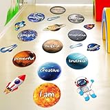 Funrous 19 Pcs Inspirational Floor Decals Motivational Hopscotch Game Floor Stickers Outer Space Inspirational Positive Sayings Wall Decals Decorations for Classroom School Kindergarten Nursery