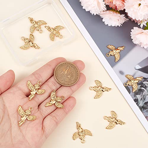 Beebeecraft 1 Box 14Pcs Angel Charms 18K Gold Plated Stainless Steel Angel Wings Fairy Pendants Charm for Women Necklace Bracelet Earring Craft Jewellery Making - Image 3