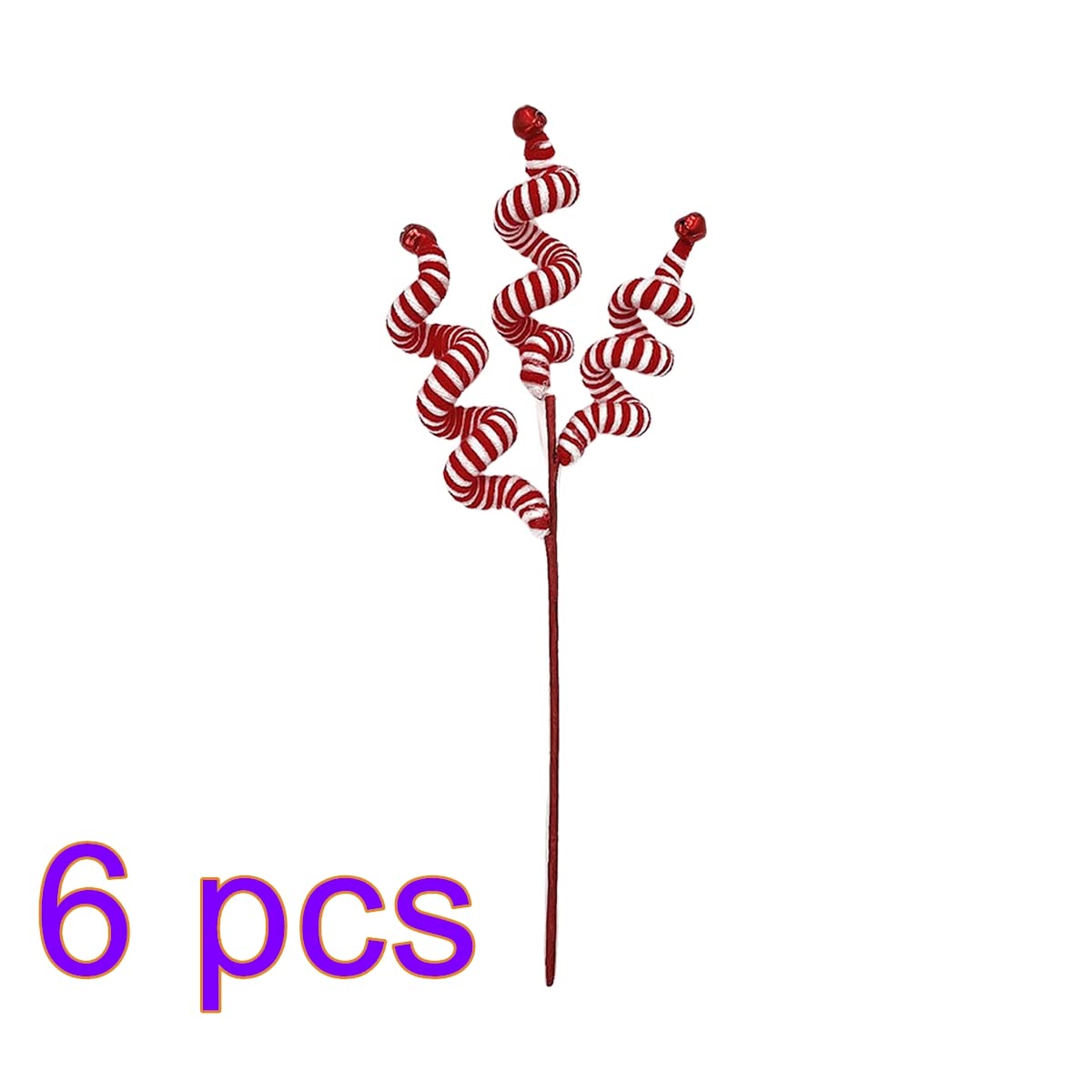Firlar 6 PCS Red White Christmas Tree Decoration Set, Woolen Bells Curly Picks Curled Christmas Branches with Bells, 13.8 Inch Christmas Ornaments for Home Office Party Decor Gifts