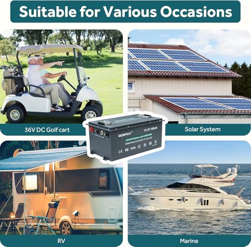 Image of OGRPHY 48V Lithium Golf Cart Battery, with 18A Charger, Touch LCD Monitor, 200A BMS, 1000A(3-5) Peak Current 10 Yrs Lifespan Perfect for Golf Cart, Trolling(51.2V 105AH)