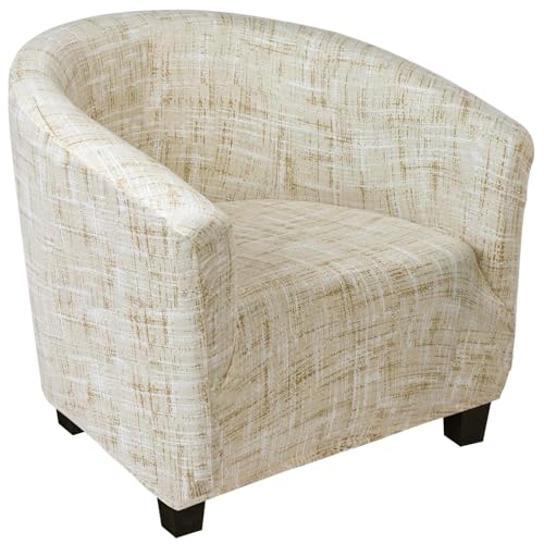 Image of SearchI Club Chair Slipcover Stretch Barrel Chair Covers Printed Tub Chair Slipcovers Soft Spandex Armchair Sofa Cover Removable Couch Furniture Protector for Living Room (Beige Linen-Look Print)