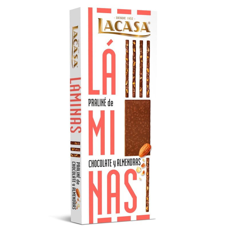 Láminas Praliné Lacasa | Chocolate con Leche y Frutos Secos | Sabores Almendra y Pistacho | Estuche 8 Láminas (128 g) (PRALINE ALMENDRAS)