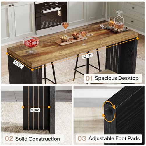 Tribesigns Home Bar Unit, 140CM Bar Table with a Spacious Tabletop, Modern Freestanding Mini Bar for Home Kitchen, Living Room, Balcony, Basement, Brown & Black