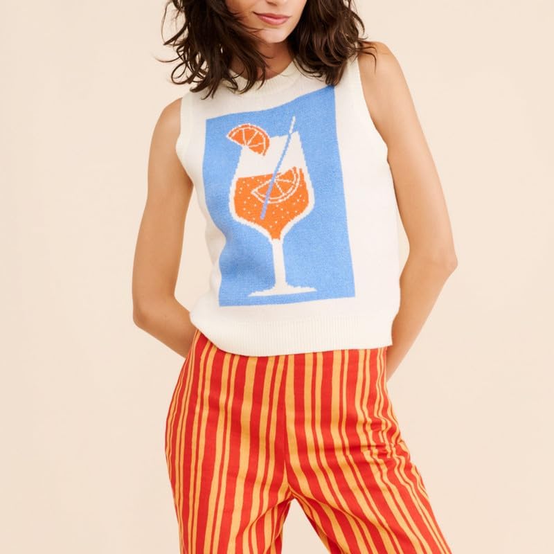 Women Cute Graphic Knit Sweater Vest Sleeveless Ribbed Knit Tank Top Lobster Print Summer Fall Streetwear - Image 4