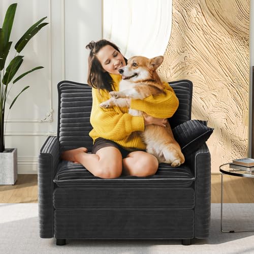 Image of Vesgantti 40 inch Single Seat Sofa, Comfy Cloud Couch Deep Seat Upholstered Couch Corduroy Modern Sofa with Armrest Pillow, Easy Assembly for Living Room, Bedroom and Apartment, Gray