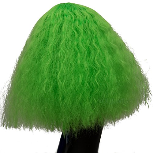 Elim Short Curly Wigs Green Cosplay Wigs Fluffy Halloween Costume Wigs Synthetic Hair Oblique Bangs For Women With Wig Cap Z079D #TOP2
