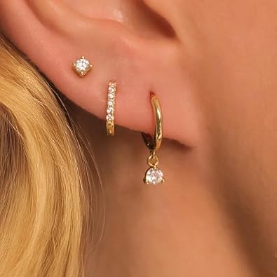 Small Gold Huggie Hoop Earrings Set for Women 14K Stack Jewelry