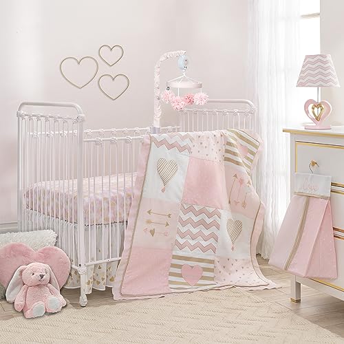 Image of Lambs & Ivy Baby Love Pink/Gold Girl Heart 4 Piece Crib Bedding Set
