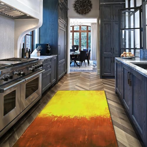 Tapis de ferme jaune et rouge lavable moderne 80x150cm